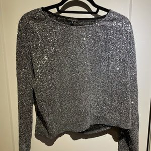 Dynamite Silver Long Sleeve Sequin Top